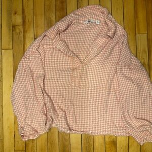 Peace Love World Pink Houndstooth Blouse
